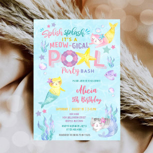 Splish Splash Pool Party Bash Mermaid Birthday Invitation