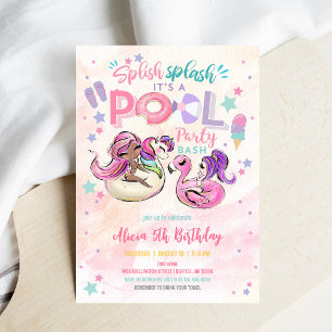 Splish Splash Pool Party Bash Mermaid Birthday Invitation