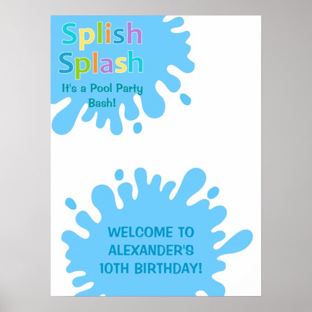 Splish Splash Pool Party Boy Birthday Poster (Front)