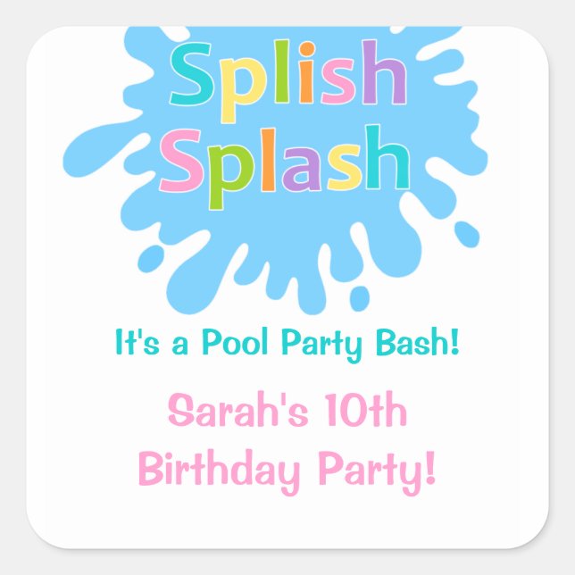 Splish Splash Pool Party Girl Anniversaire Sticker (Devant)