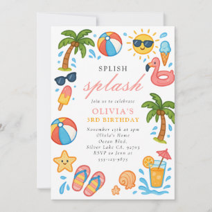 Splish Splash Pool Party Summer Birthday Party Invitation