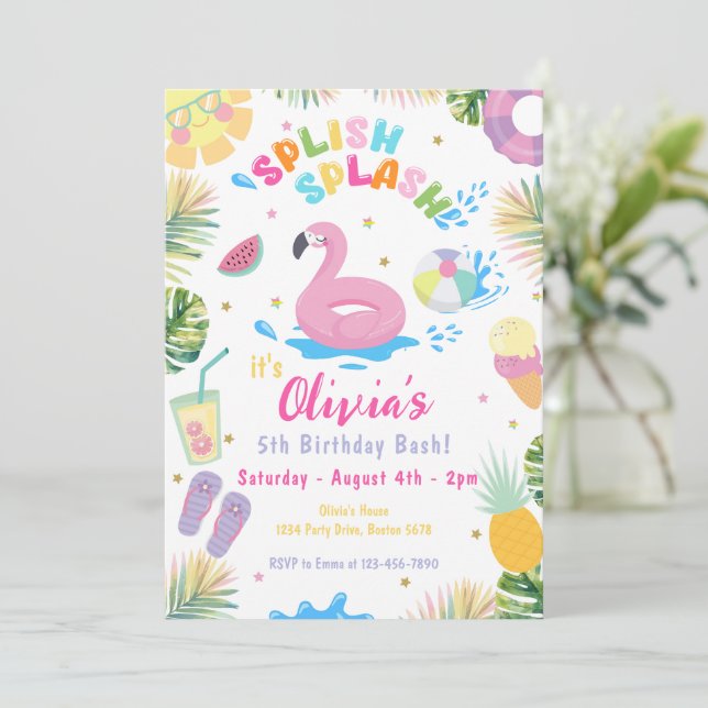 Splish Splash Pool Party Summer Water Birthday Invitation (Standing Front)