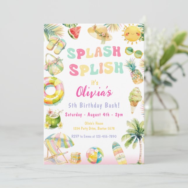 Splish Splash Pool Party Summer Water Birthday Invitation (Standing Front)