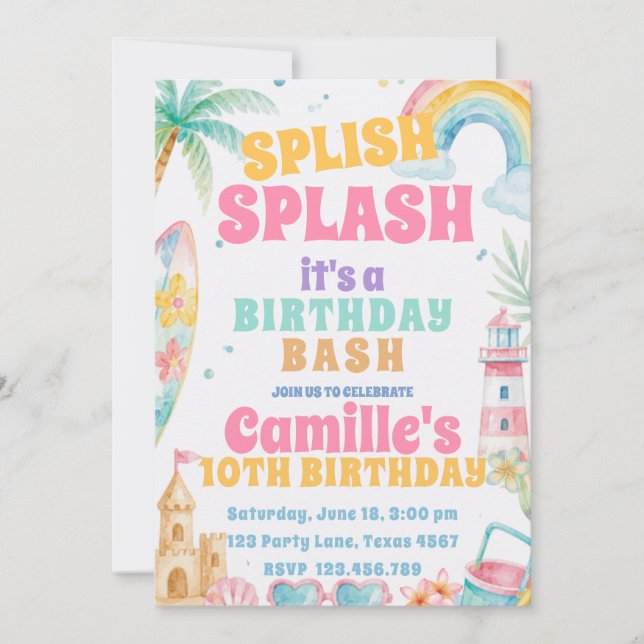 Splish Splash Pool Summer bash Birthday Invitation (Front)