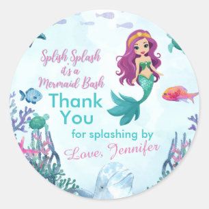 Splish Splash Purple Mermaid Bash Thank You Classic Round Sticker