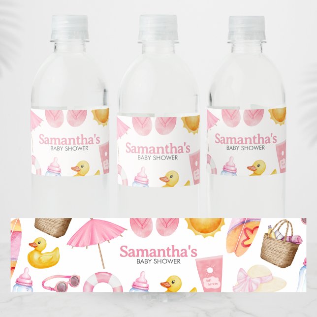 Splish Splash Summer Baby Shower Water Bottle Label (Pink Splish Splash Baby Shower Water Bottle Label)