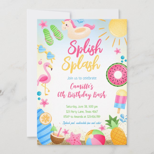  Splish Splash  Summer Girl Birthday  Invitation (Front)