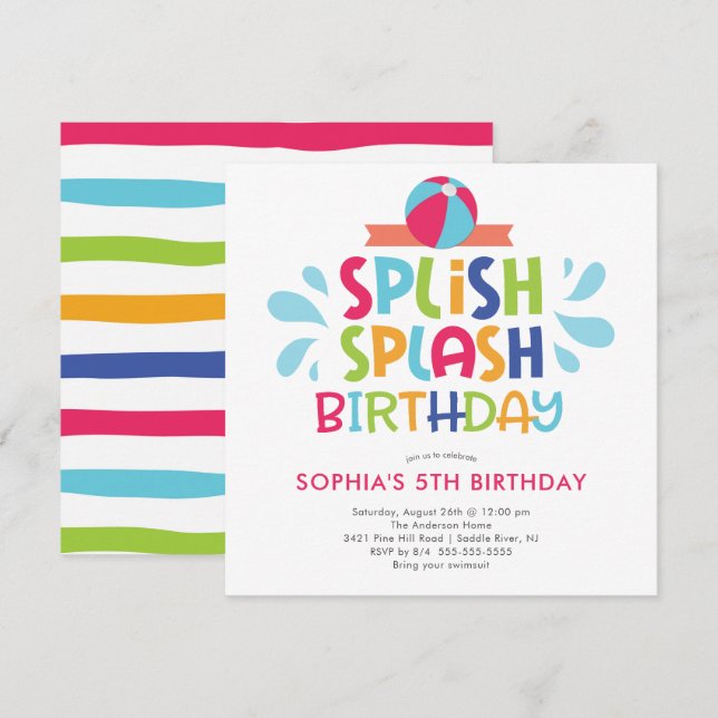 Splish Splash Summer Pool Birthday Invitation (Front/Back)
