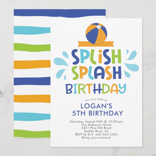 Splish Splash Summer Pool Birthday Invitation (Front/Back)