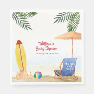 Splish Splash Surfboard Sand Beach Boy Baby Shower Napkin