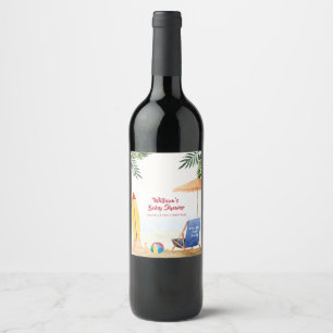 Splish Splash Surfboard Sand Beach Boy Baby Shower Wine Label