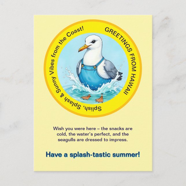Splish Splash-tastic summer Hawaii bird greeting Postcard (Front)