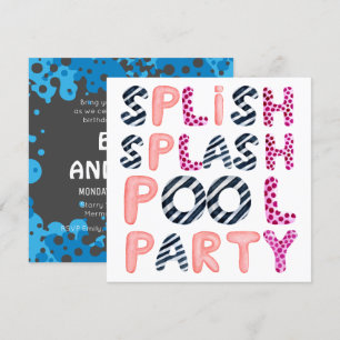 Splish Splash TEEN POOL PARTY Pink Black Modern Invitation