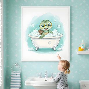 Splish Splash Turtle Time Kids Bathroom Wall Art
