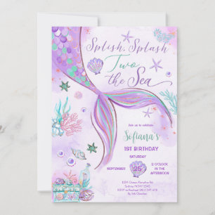 Splish Splash Two the Sea Mermaid 2nd Birthday Invitation