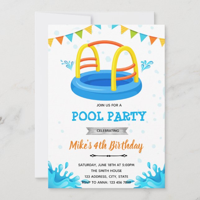 Splish splash waterpark pool party invitation (Front)