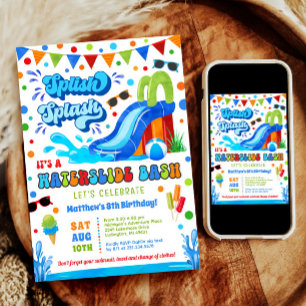 Splish Splash Waterslide Bash Boy Birthday Invitation