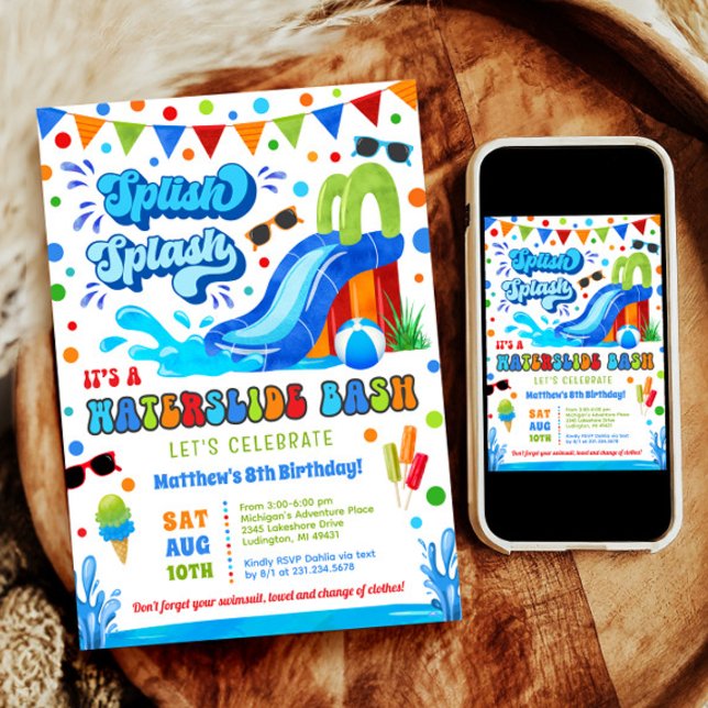 Splish Splash Waterslide Bash Boy Birthday  Invitation (Splish Splash Waterslide Bash Boy Birthday Invitation)