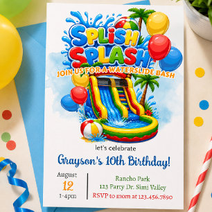 Splish Splash Waterslide Birthday   Bounce House Invitation