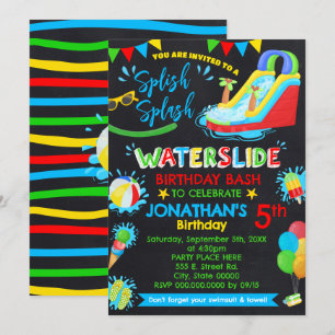 Splish Splash Waterslide Birthday Primary Colour Invitation