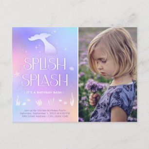 Splish Splash Whimsical Sparkly Mermaid Birthday Postcard
