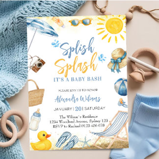  Splish SplashBlue Boy Baby Shower Invitation