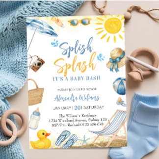  Splish SplashBlue Boy Baby Shower Invitation