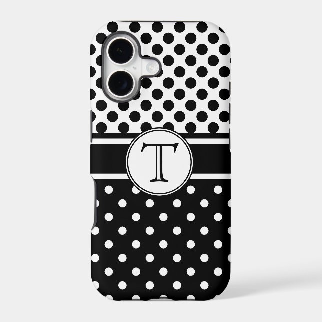 Split Black White Polka Dot Pattern Monogram (Back)