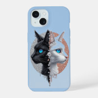 Split Cat Portrait Blue Eyes ✨ Black White Artisti