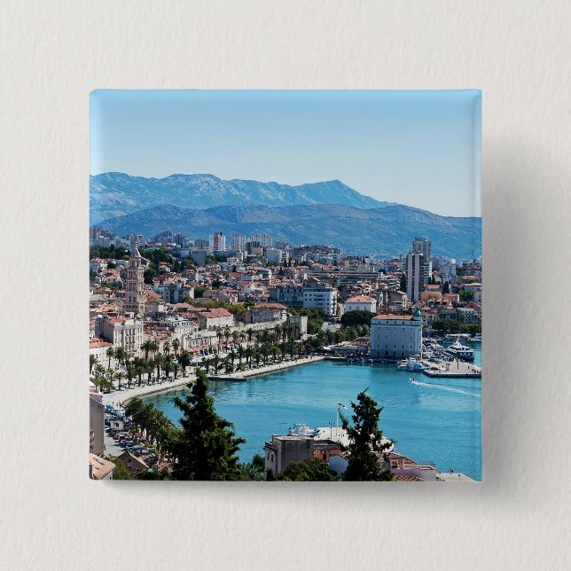 Split city seafront aerial view, Dalmatia, Croatia 2 Inch Square Button (Front)