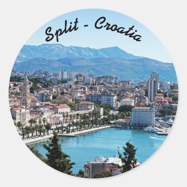 Split city seafront aerial view, Dalmatia, Croatia Classic Round Sticker (Front)