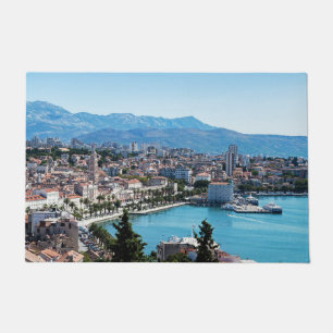 Split city seafront aerial view, Dalmatia, Croatia Doormat