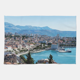 Split city seafront aerial view, Dalmatia, Croatia Kitchen Towel