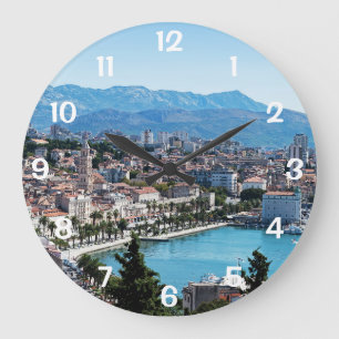 Split city seafront aerial view, Dalmatia, Croatia Large Clock