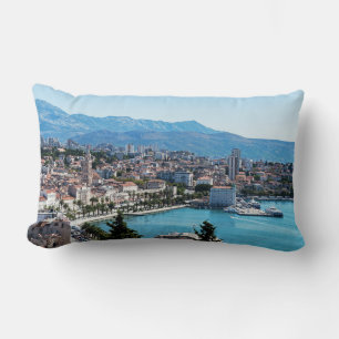 Split city seafront aerial view, Dalmatia, Croatia Lumbar Pillow
