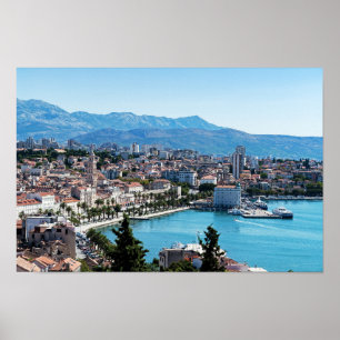 Split city seafront aerial view, Dalmatia, Croatia Poster