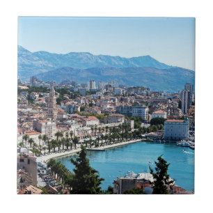 Split city seafront aerial view, Dalmatia, Croatia Tile