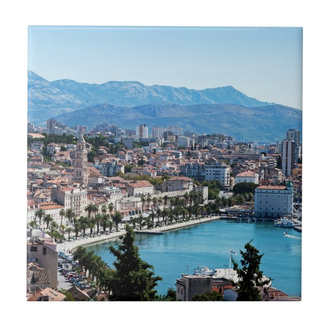Split city seafront aerial view, Dalmatia, Croatia Tile (Front)