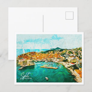 Split Croatia Beautiful Oil Paint Landscape Postcard