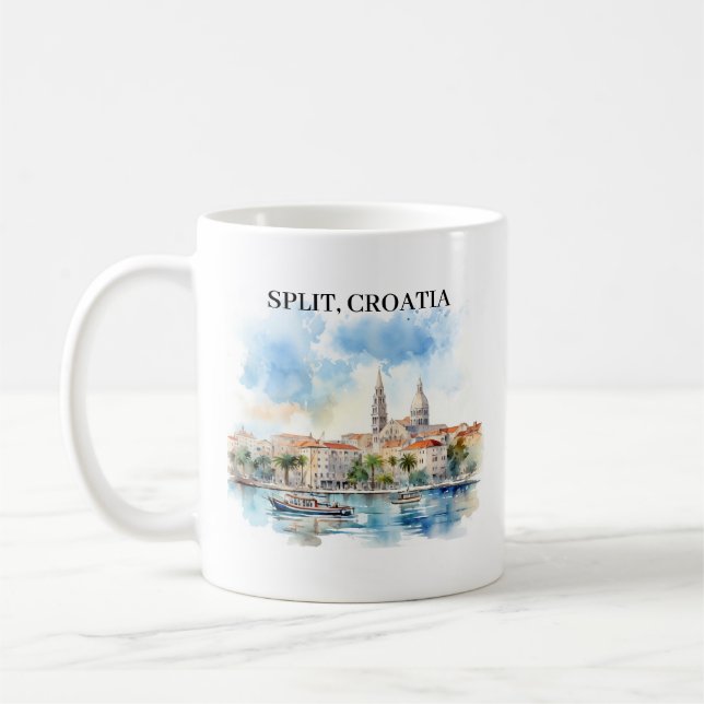 Split Croatia Dalmatia Watercolor  Coffee Mug (Left)