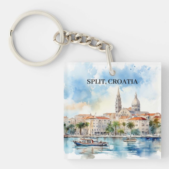 Split Croatia Dalmatia Watercolor  Keychain (Front)