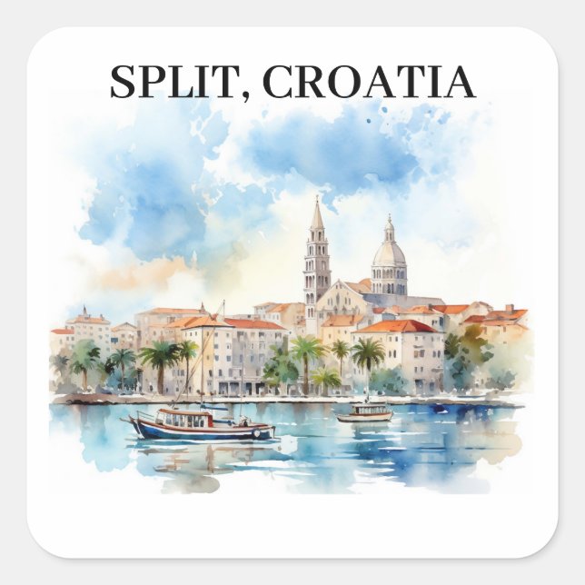 Split Croatia Dalmatia Watercolor  Square Sticker (Front)