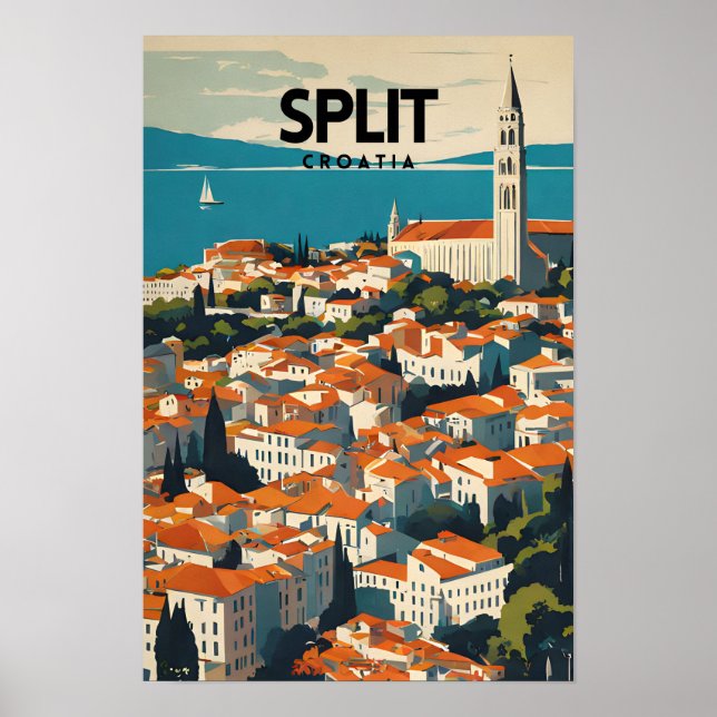 Split Croatia Nostalgic Travel Art Poster (Front)
