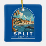Split Croatia Travel Art Vintage Ceramic Ornament<br><div class="desc">Split retro vector travel design. Split,  historically known as Spalato,  is the second-largest city of Croatia after the capital Zagreb,  the largest city in Dalmatia and the largest city on the Croatian coast.</div>