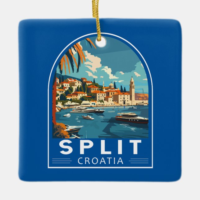 Split Croatia Travel Art Vintage Ceramic Ornament (Front)