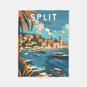 Split Croatia Travel Art Vintage Fleece Blanket