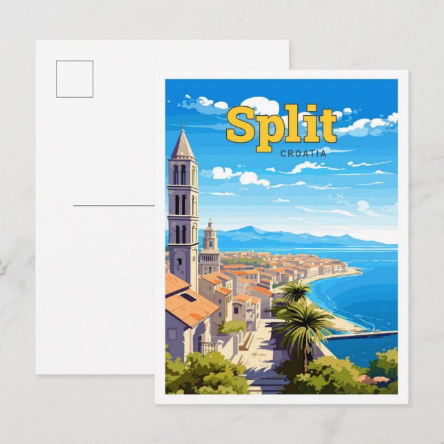 Split Croatia Travel Art Vintage Illustration Postcard (Front/Back)