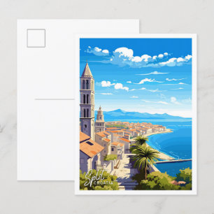 Split Croatia Travel Vintage illustration Postcard