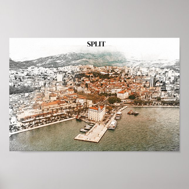 Split Croatia Vintage Port Drawing  Poster (Front)