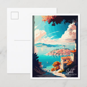 Split Croatia vintage travel illustration Postcard